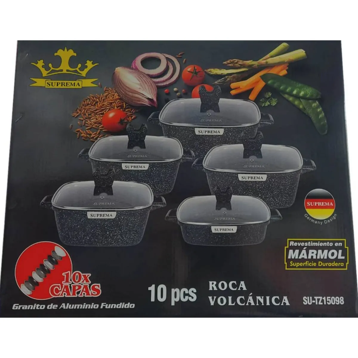GENERICO - Juego de Ollas Suprema Roca Volcánica 10Pza - negro
