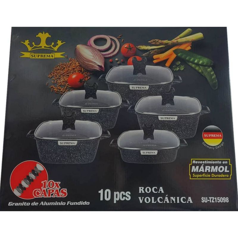 GENERICO - Juego de Ollas Suprema Roca Volcánica 10Pza - negro