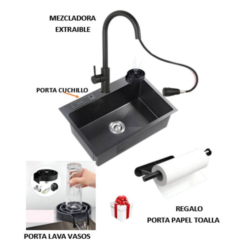IMPORTADO MC - COMBO 60x45x23CM LAVADERO DE COCINA PORTA CUCHILLO CON MEZCLADORA