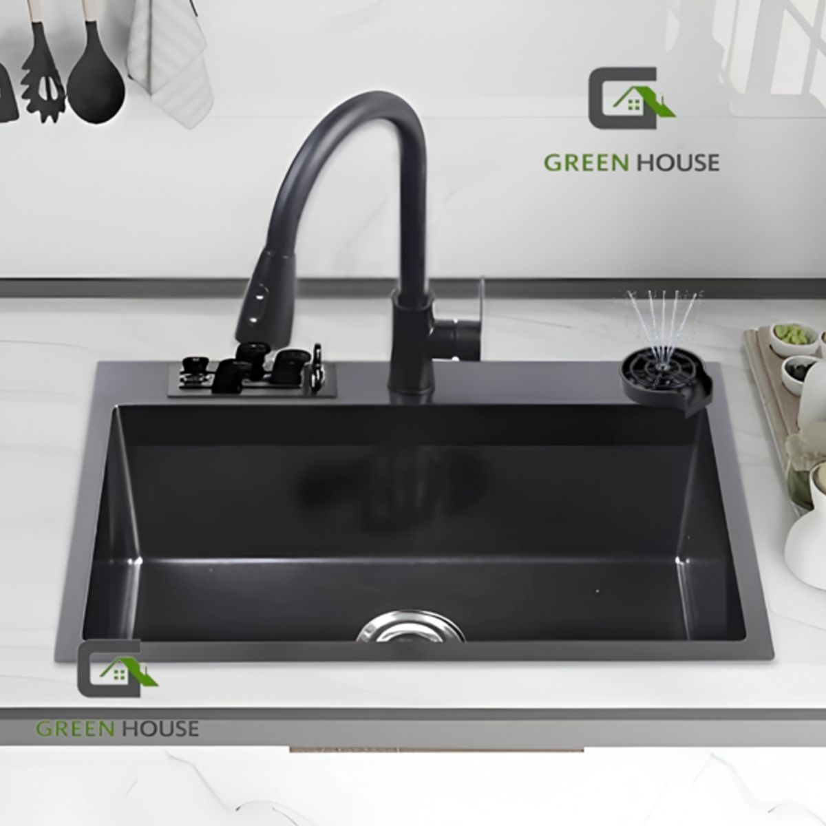 GREEN HOUSE - COMBO 60x45x23CM LAVADERO DE COCINA PORTA CUCHILLO CON MEZCLADORA