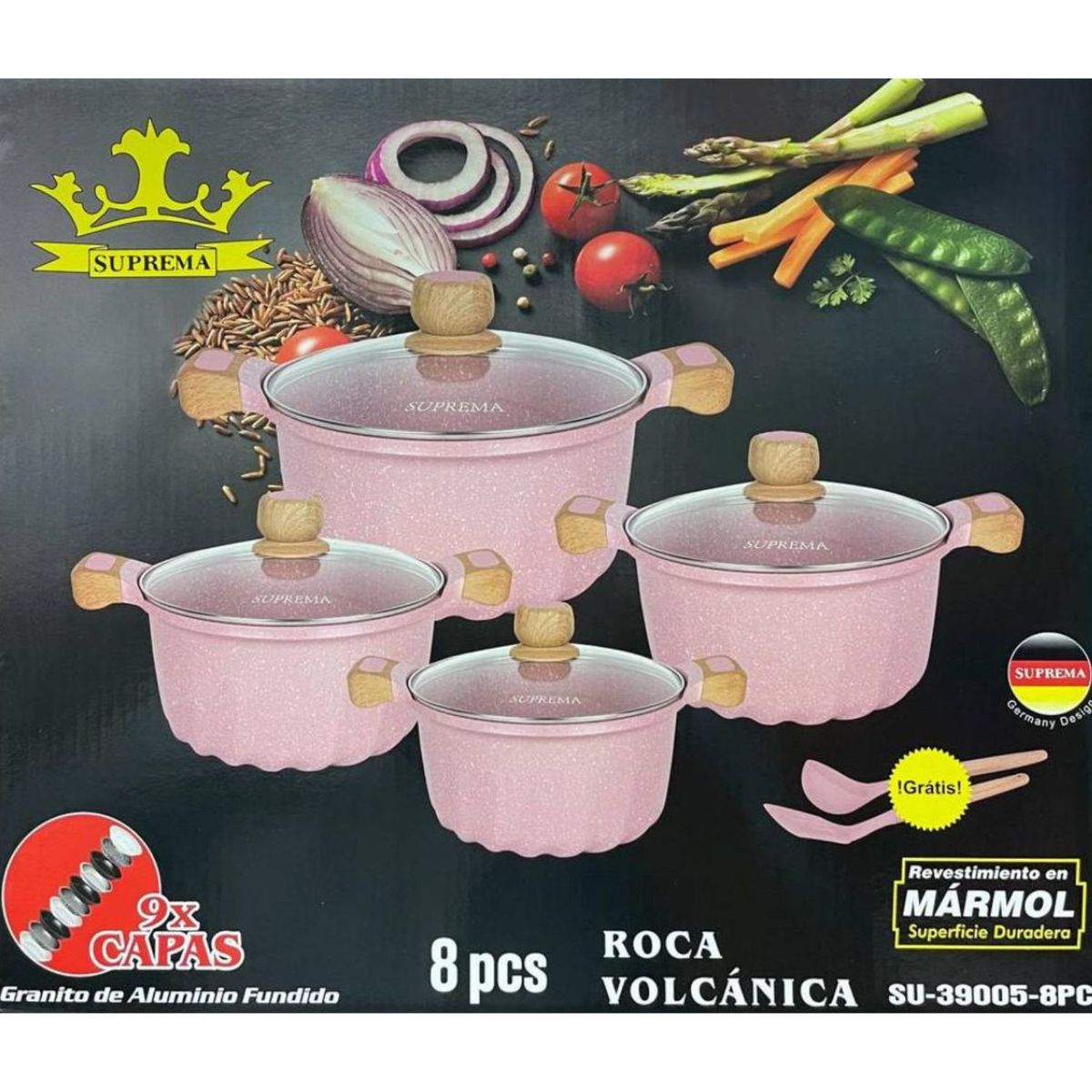 GENERICO - Juego de Ollas 8 Piezas Roca Volcánica SUPREMA