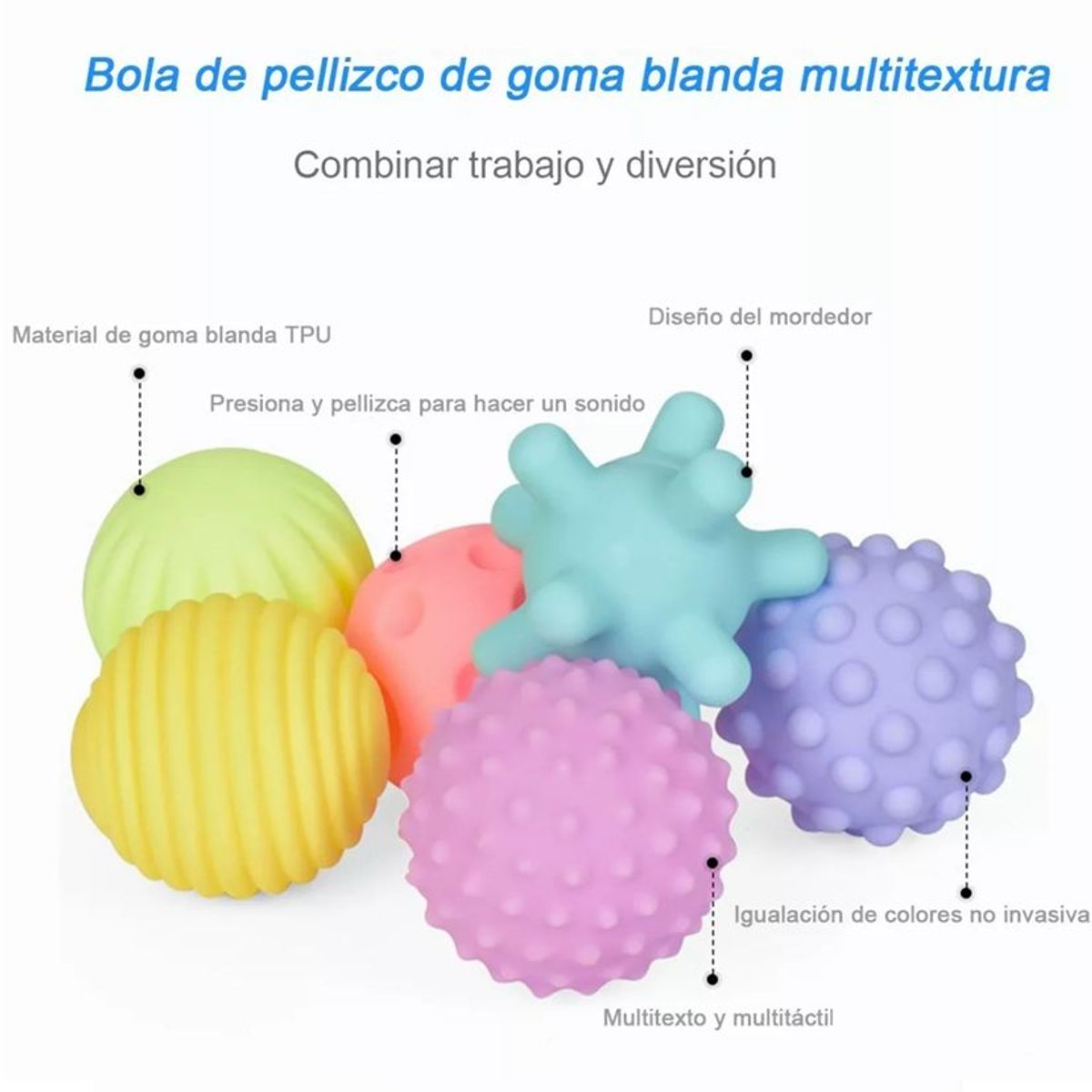GENERICO - Set 6 Pelotas Sensoriales Didácticas Para Bebé Con Texturas