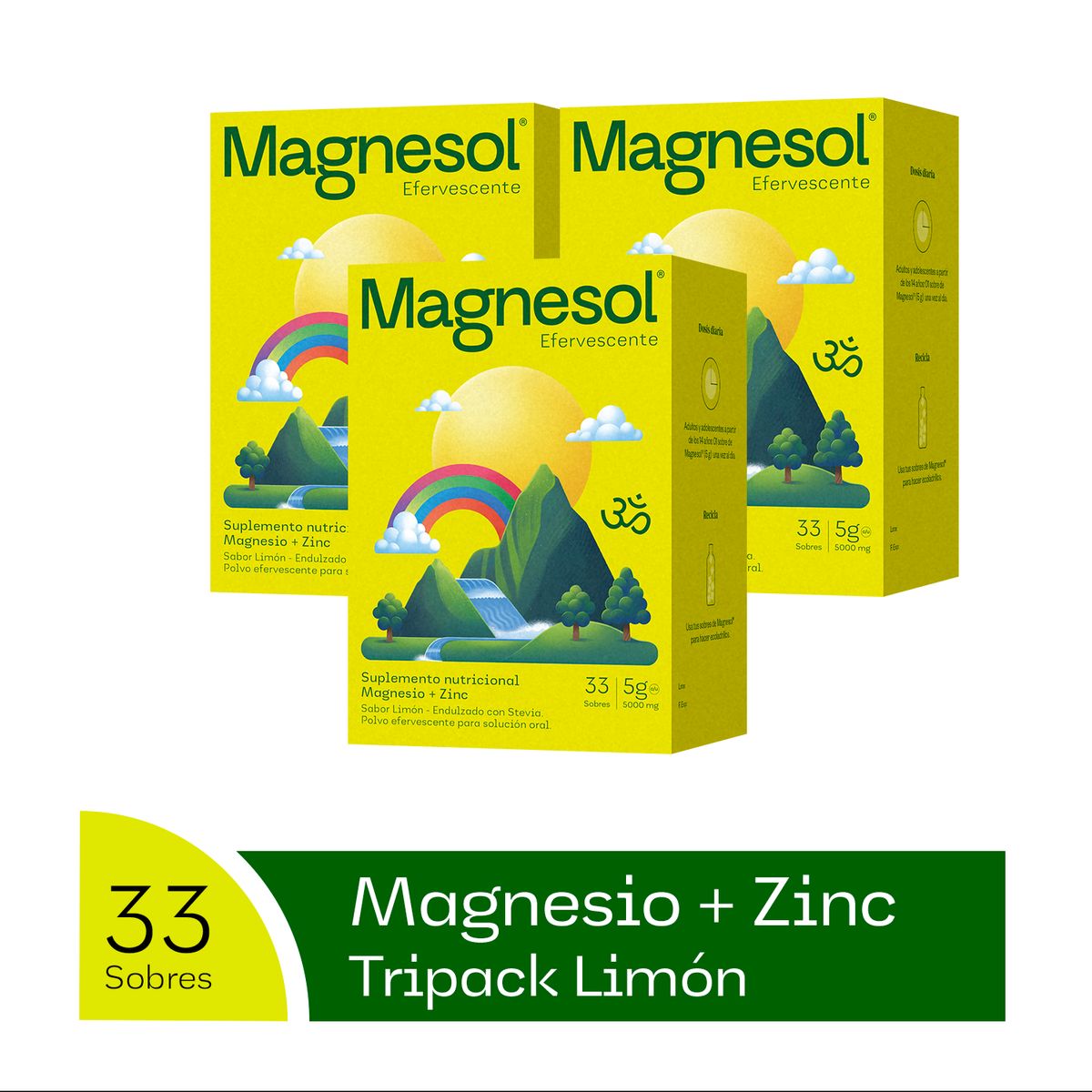 MAGNESOL - Pack 3 Cajas Magnesol Efervescente Limón - Magnesio + Zinc