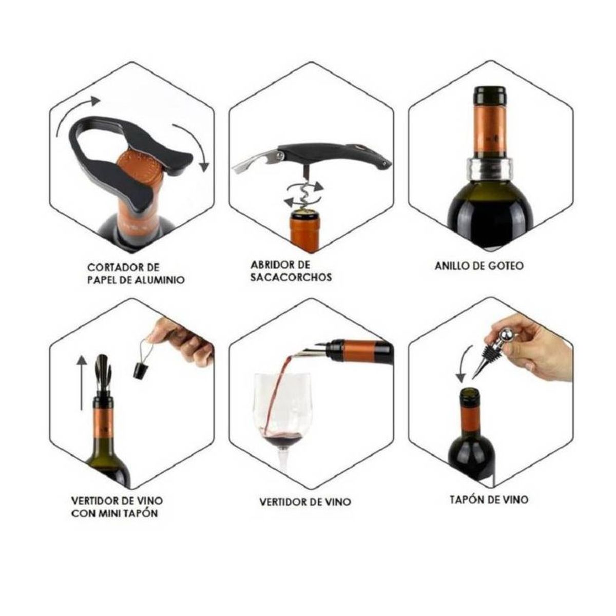 GENERICO - Set de Vino Saca Corcho Multifuncional con 5 piezas