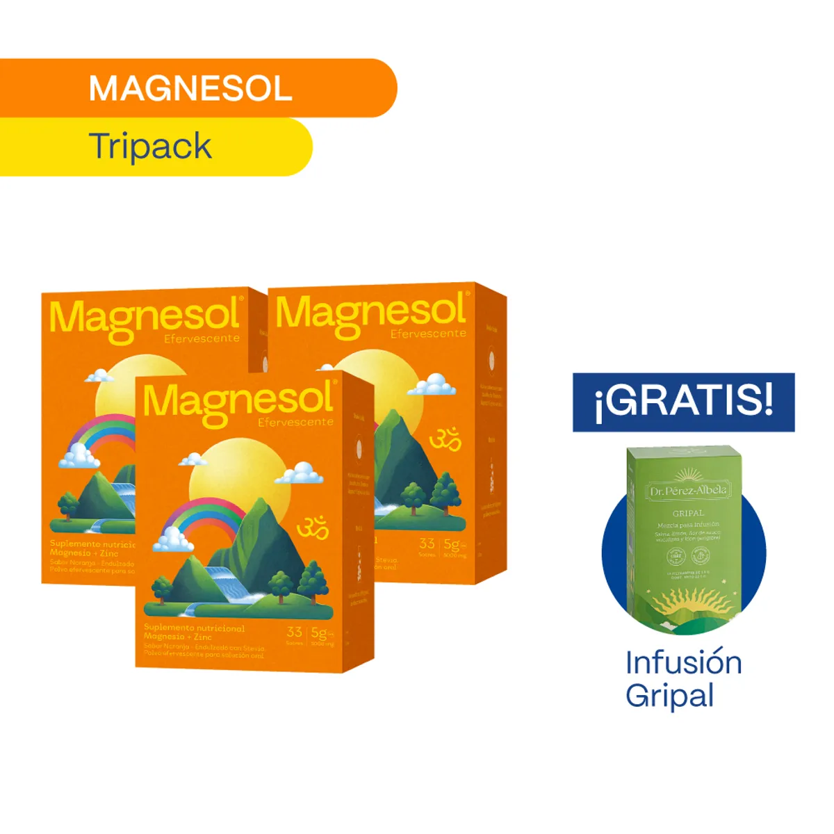 MAGNESOL - Pack 3 Cajas Magnesol Efervescente Naranja - Magnesio + Zinc