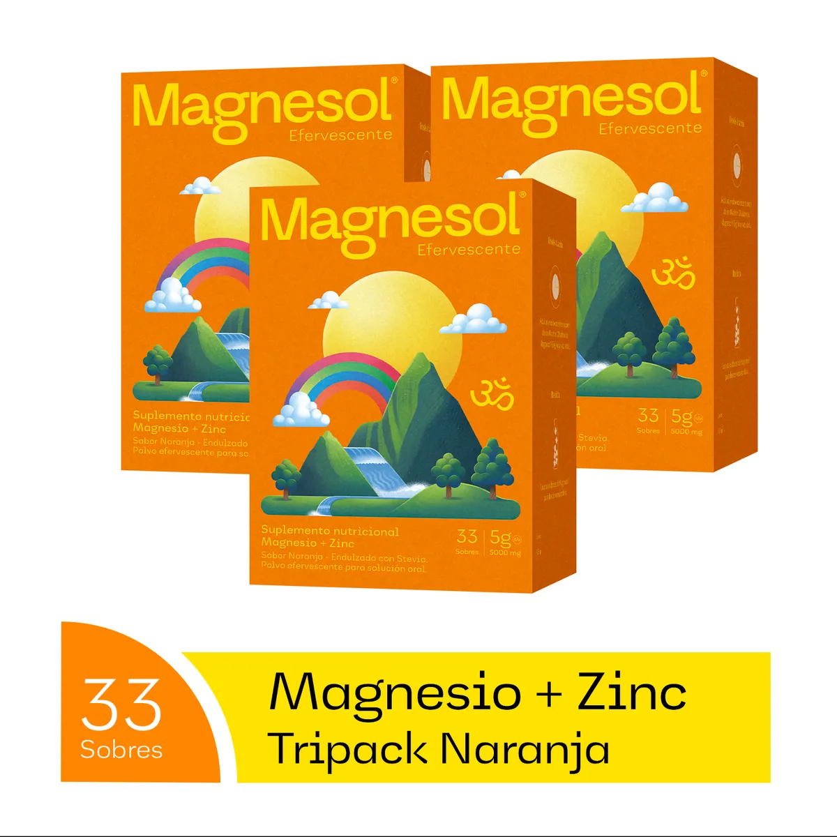 MAGNESOL - Pack 3 Cajas Magnesol Efervescente Naranja - Magnesio + Zinc