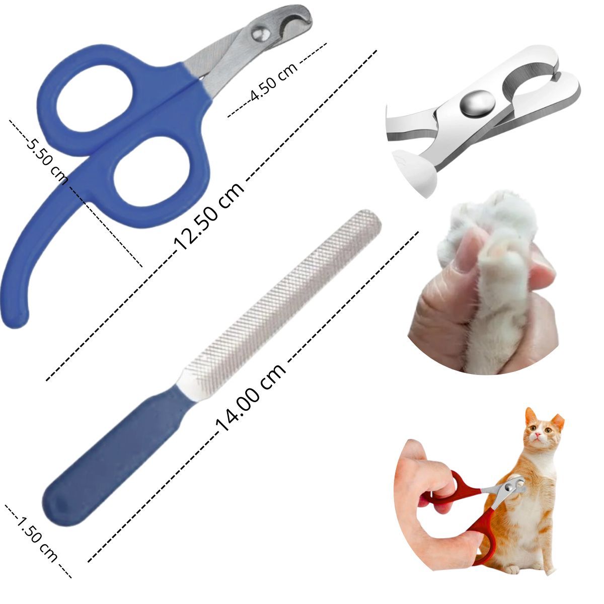 GENERICO - Cortauñas Tijera y Lima Gatos y Perros - Mascota Azul Plano