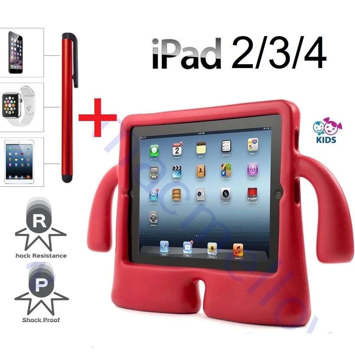 GENERICO - Funda Niños + Lapiz Optico para iPad 2 A1395 A1397 A1396 ROJO Case