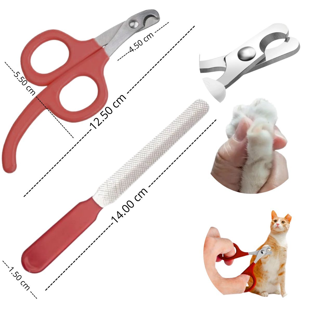 GENERICO - Cortauñas Tijera y Lima Gatos y Perros - Mascota Roja Plano