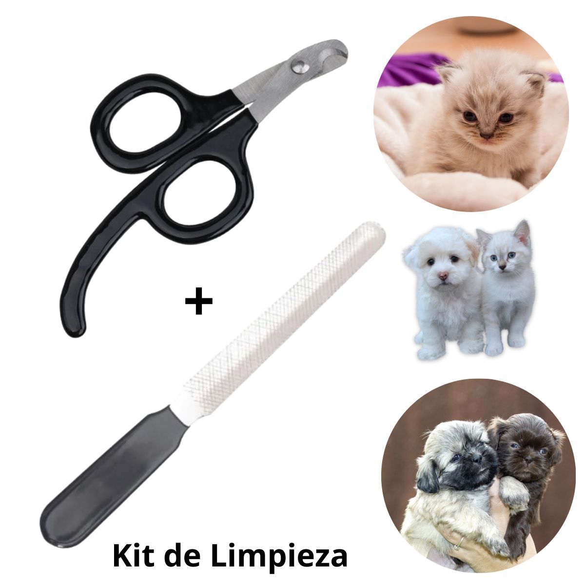 GENERICO - Cortauñas Tijera y Lima Gatos y Perros - Mascota Negro Plano