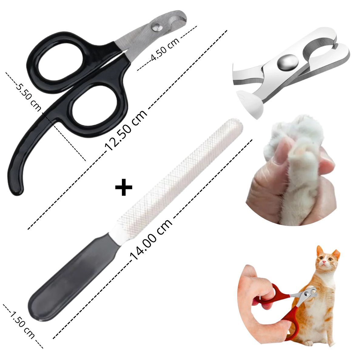 GENERICO - Cortauñas Tijera y Lima Gatos y Perros - Mascota Negro Plano