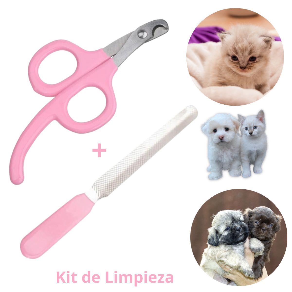 GENERICO - Cortauñas Tijera y Lima Gatos y Perros - Mascota Rosa Plano