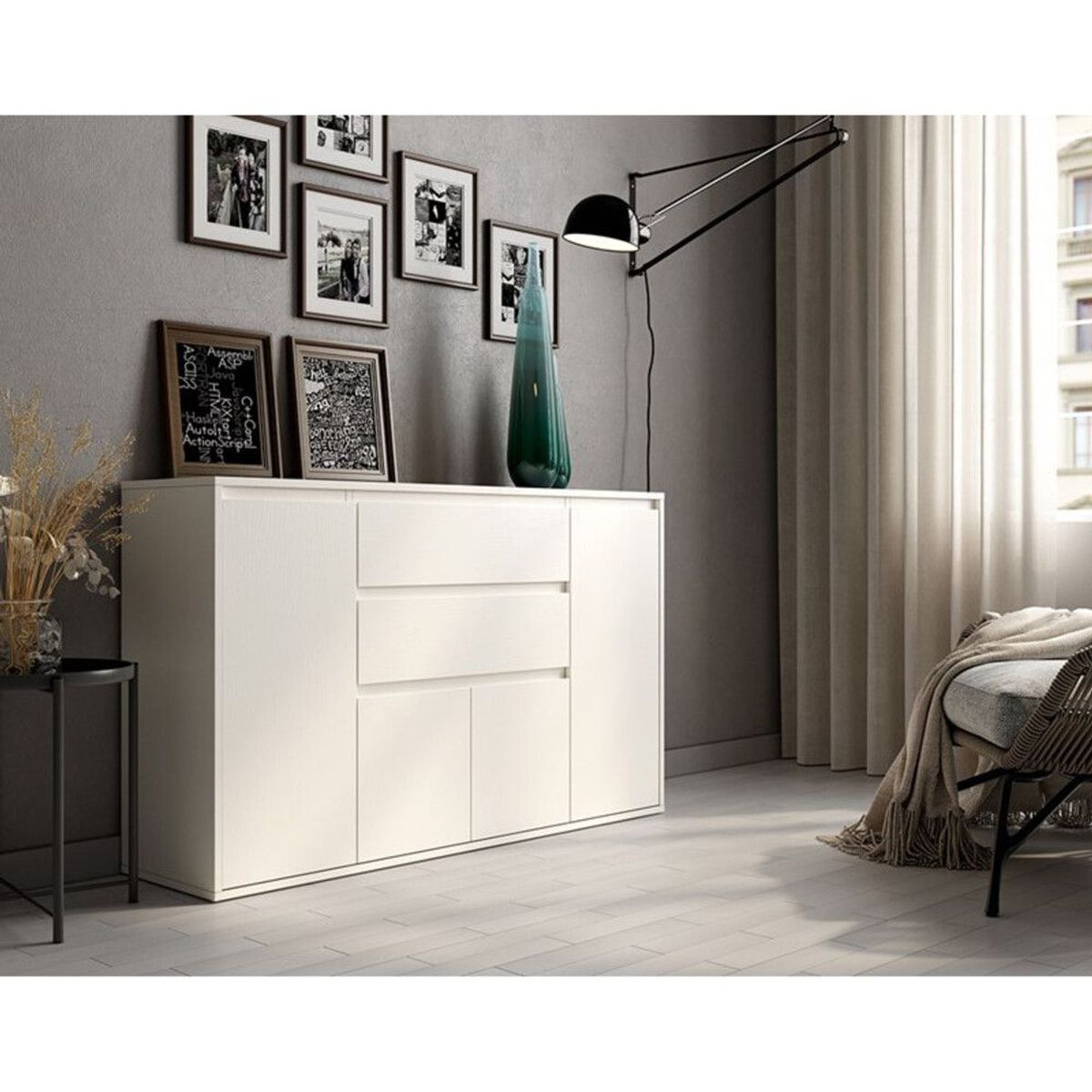 TU MESITA - Aparador Recibidor Rodrigo 4 puertas 2 cajones TU MESITA color Blanco