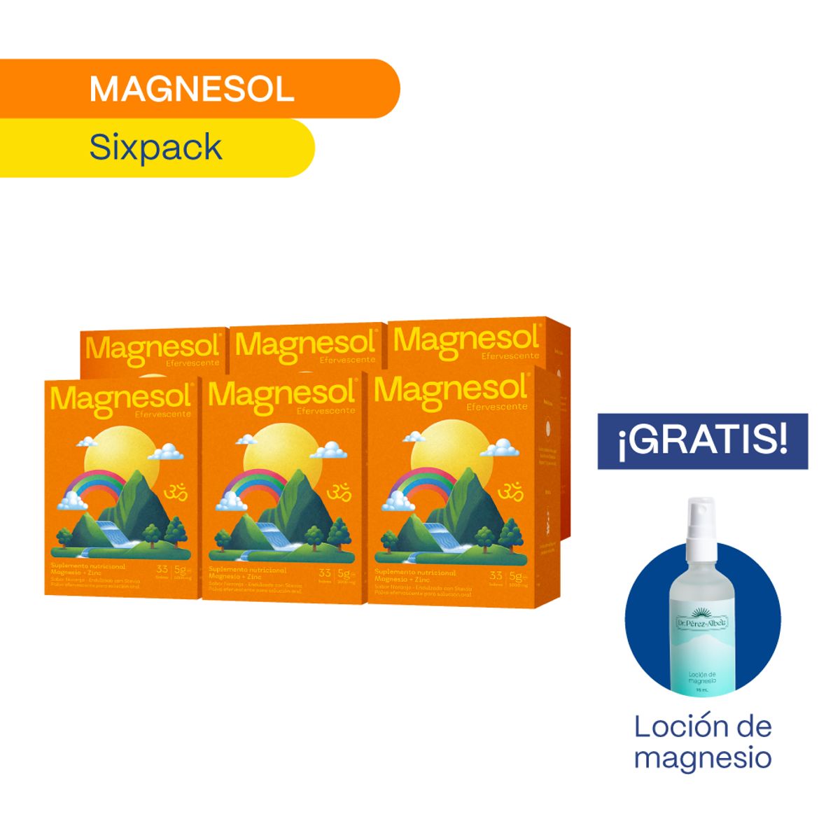 MAGNESOL - Pack 6 Cajas Magnesol Efervescente Naranja - Magnesio + Zinc