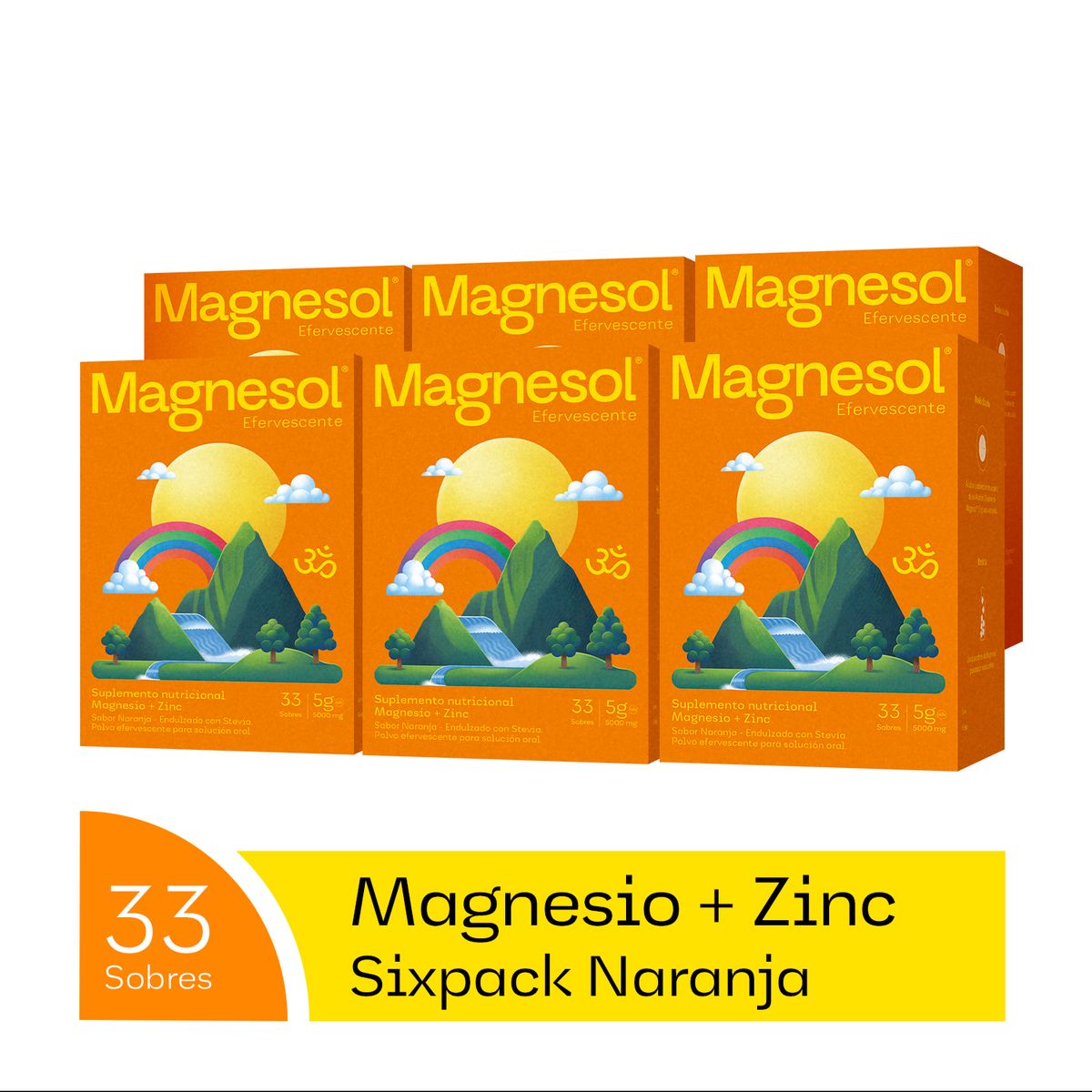MAGNESOL - Pack 6 Cajas Magnesol Efervescente Naranja - Magnesio + Zinc