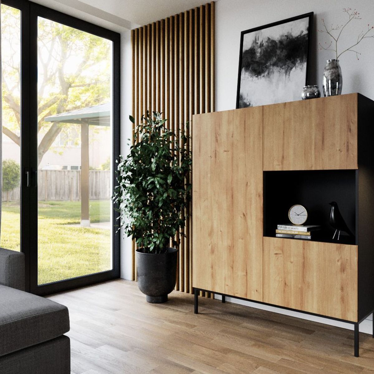 TU MESITA - Aparador Moderno con Luz Esteban color DunaNegro TU MESITA