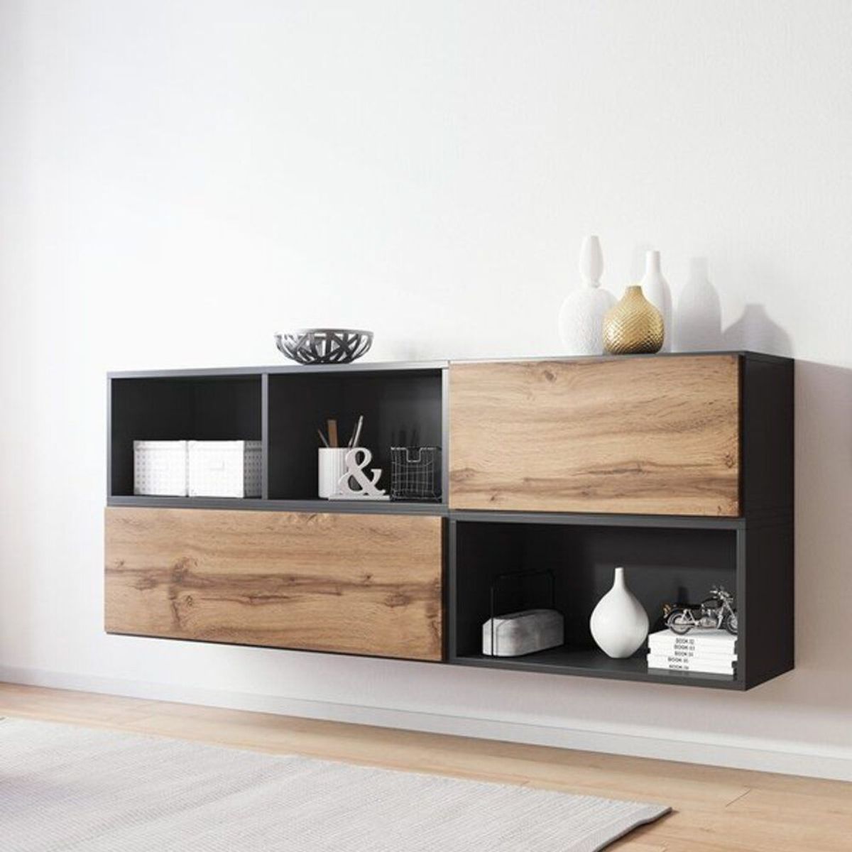 TU MESITA - Aparador Flotante Maverick color NegroMacadamia TU MESITA