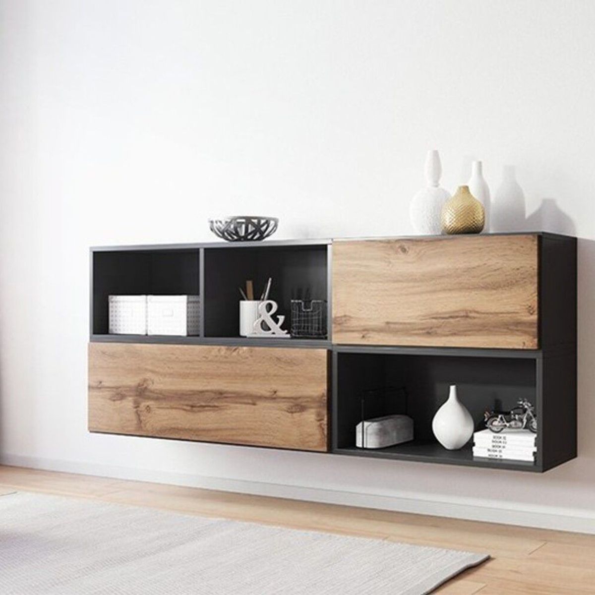 TU MESITA - Aparador Flotante Maverick color NegroMacadamia TU MESITA