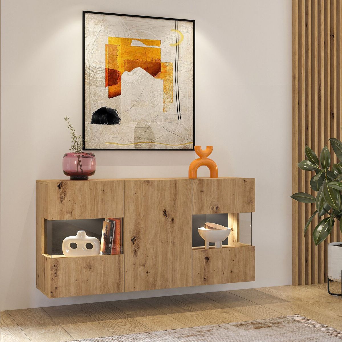 TU MESITA - Aparador Moderno Flotante Karito color Duna TU MESITA 3 puertas