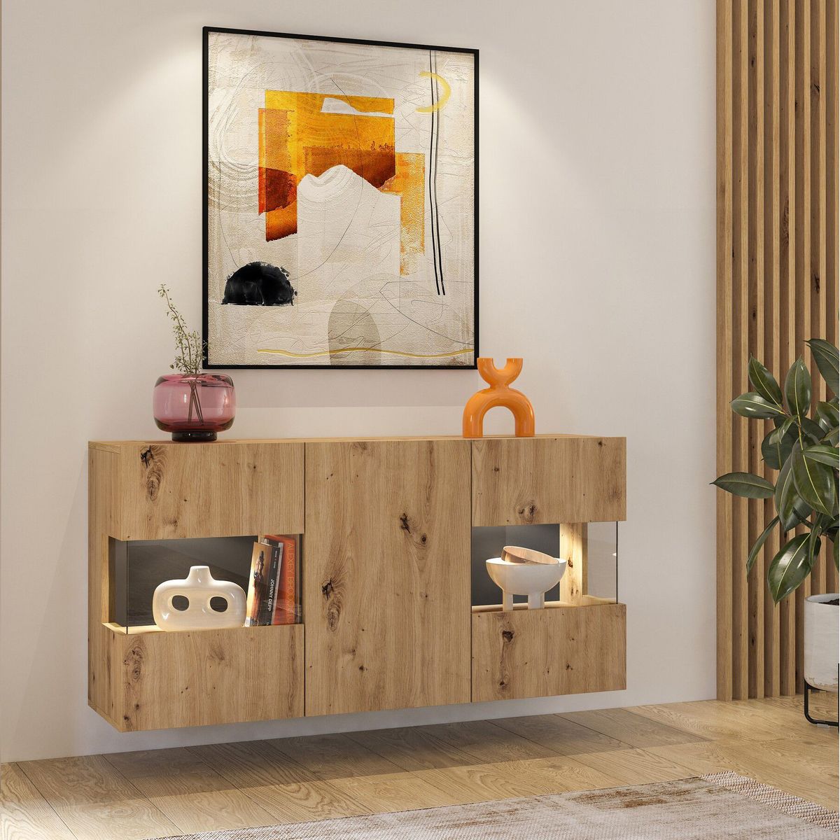 TU MESITA - Aparador Moderno Flotante Karito color Duna TU MESITA 3 puertas