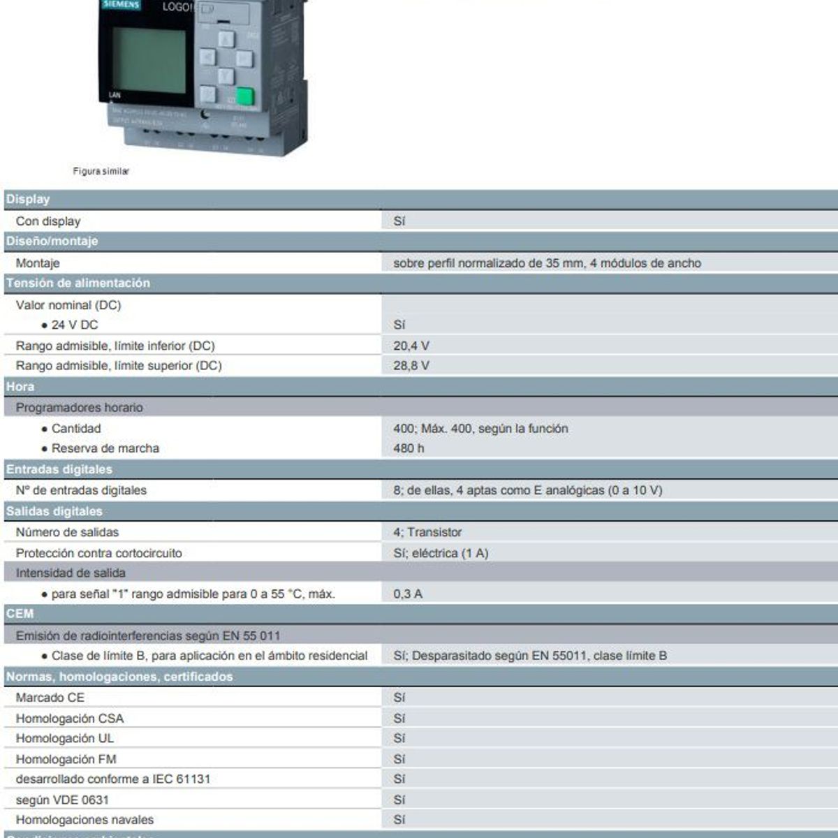SIEMENS - PLC logo 24RCE tension 24V DC 8 ENTRADA S 4SALIDAS C/PANTALLA Siemens