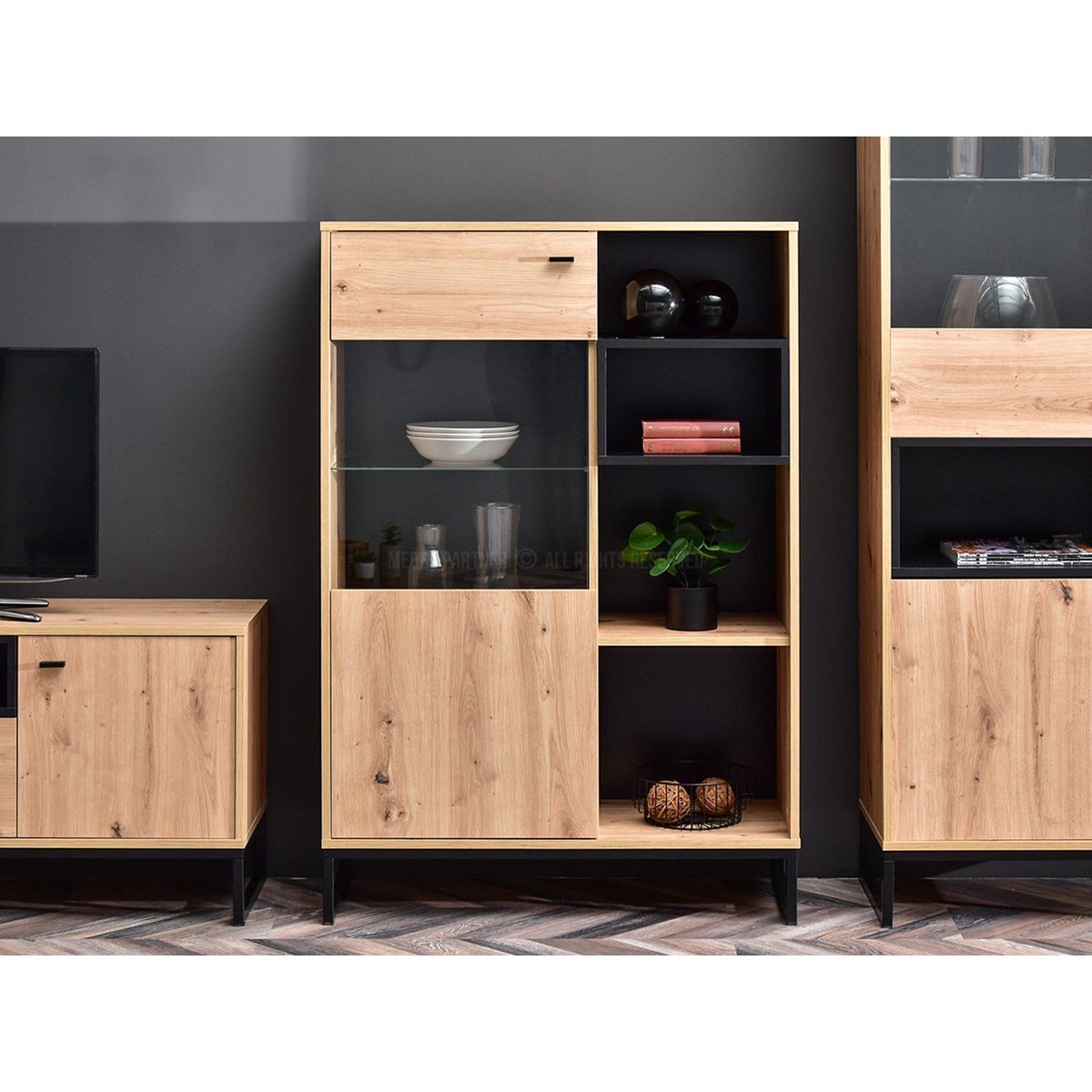 TU MESITA - Vitrina Moderna Flavia 1 puerta mas repisas TU MESITA color Duna