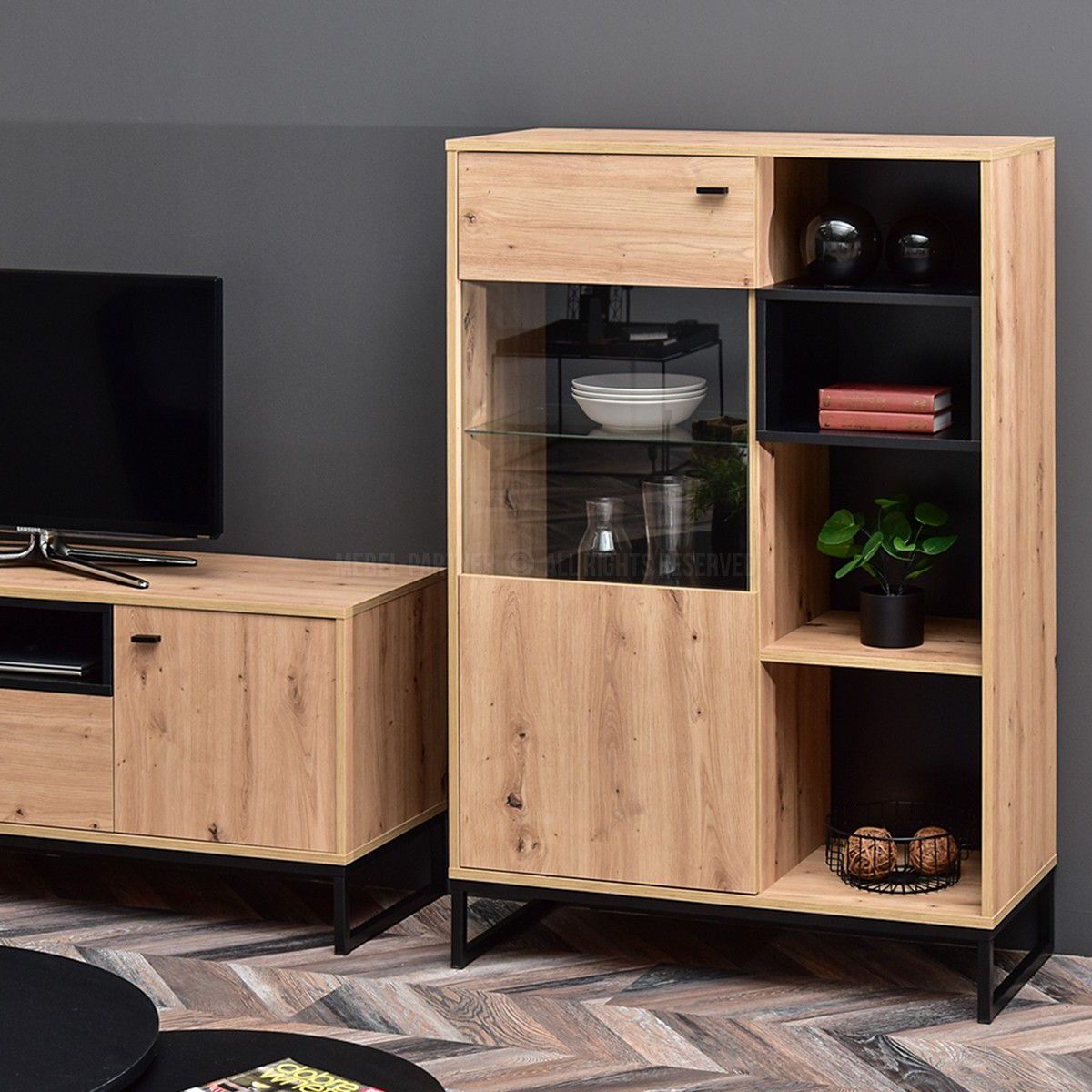 TU MESITA - Vitrina Moderna Flavia 1 puerta mas repisas TU MESITA color Duna