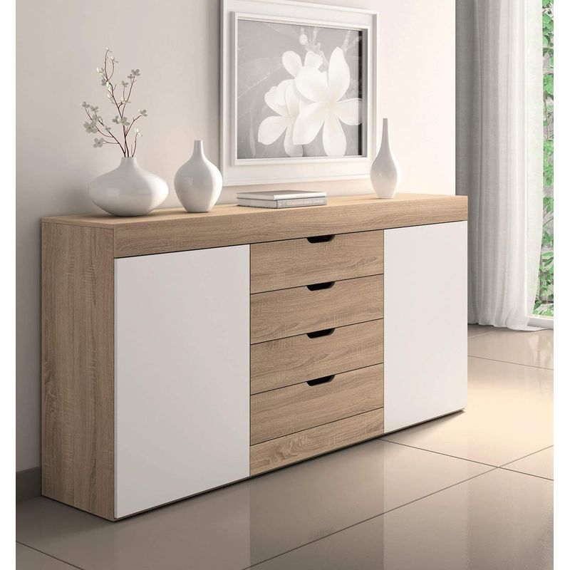 TU MESITA - Aparador Moderno 4 cajones Lorenzo color BlancoMacadamia TU MESITA