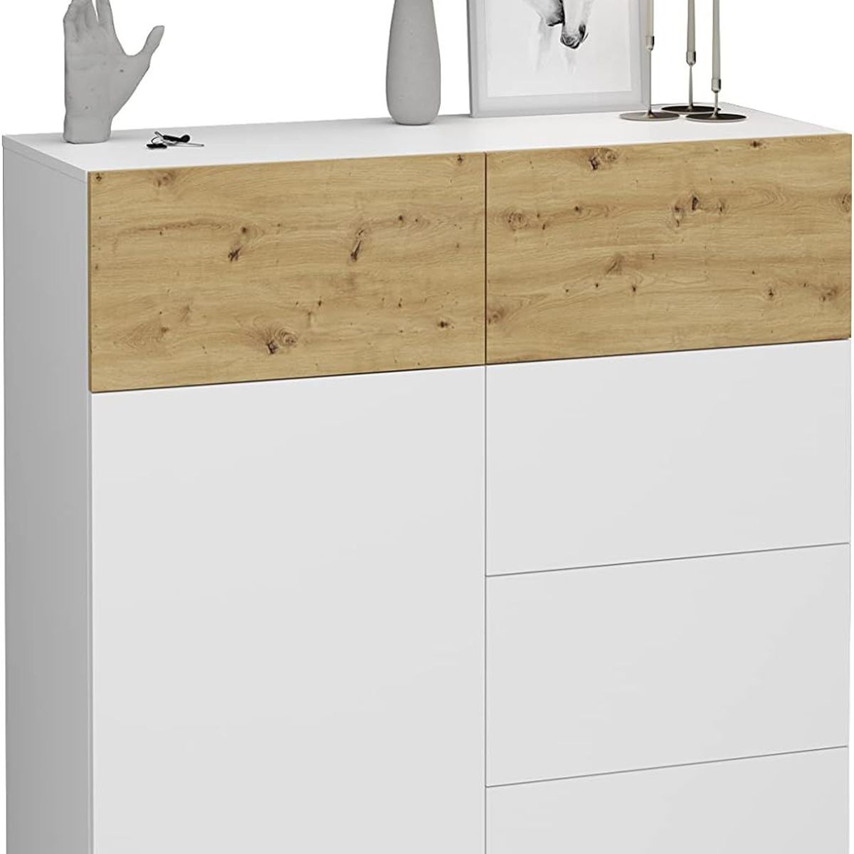 TU MESITA - Aparador Recibidor Fendy 1 puerta 3 cajones color Blanco TU MESITA