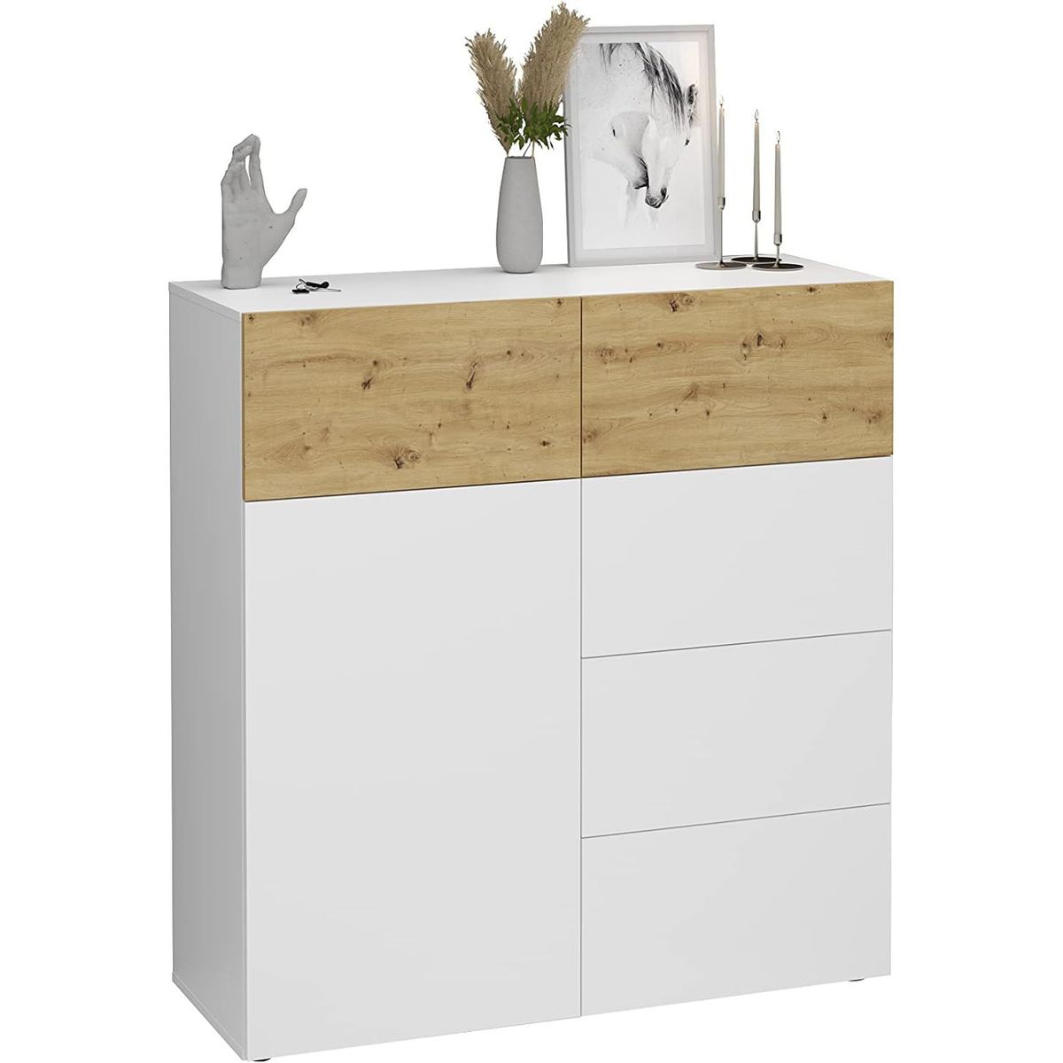 TU MESITA - Aparador Recibidor Fendy 1 puerta 3 cajones color Blanco TU MESITA