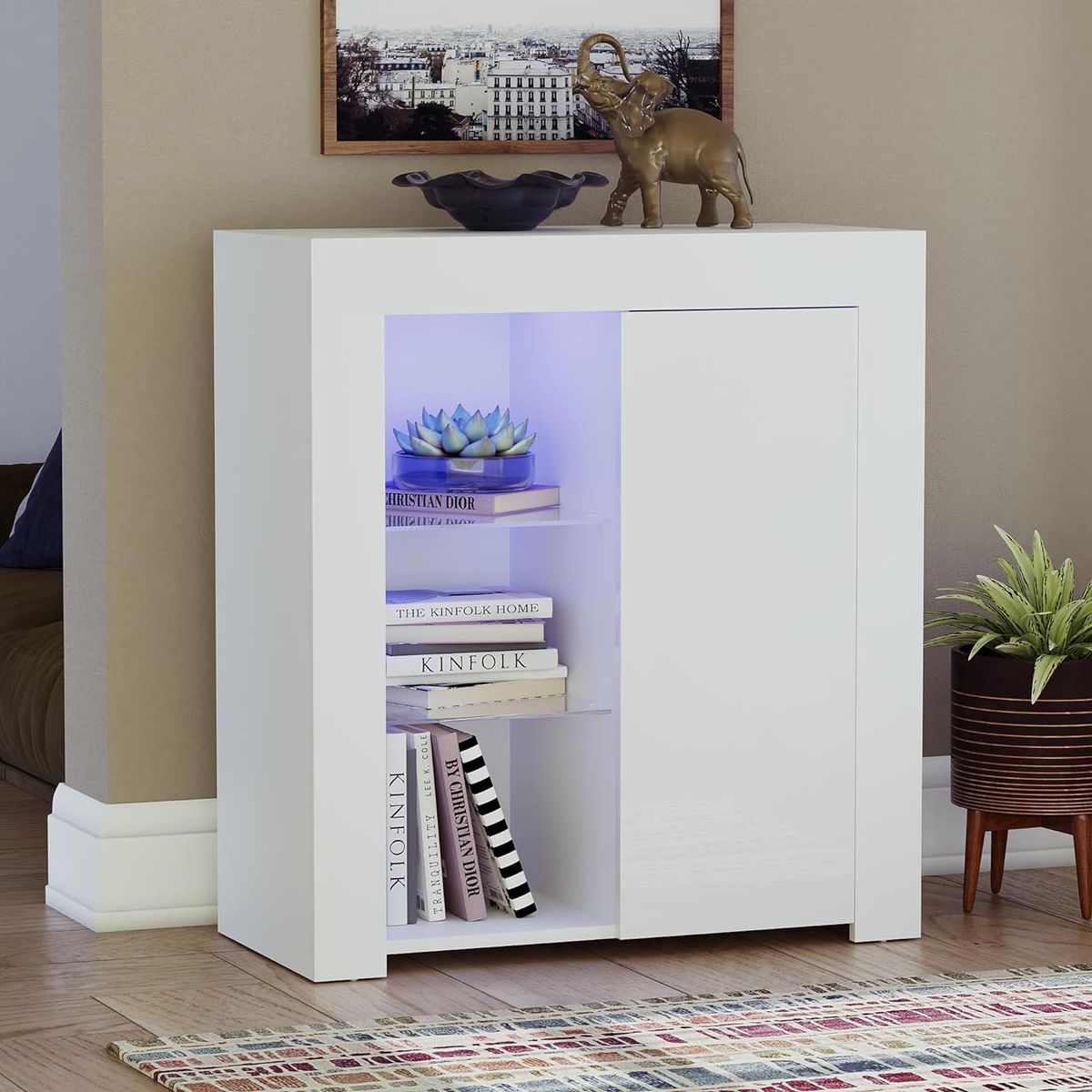 TU MESITA - Aparador Recibidor con luz LED Forrest 1 puerta TU MESITA color Blanco