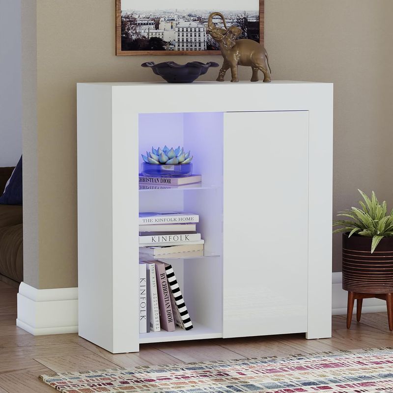 TU MESITA - Aparador Recibidor con luz LED Forrest 1 puerta TU MESITA color Blanco