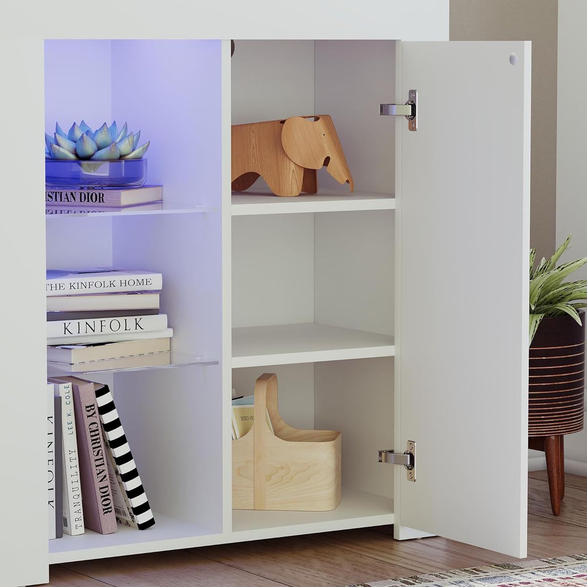 TU MESITA - Aparador Recibidor con luz LED Forrest 1 puerta TU MESITA color Blanco