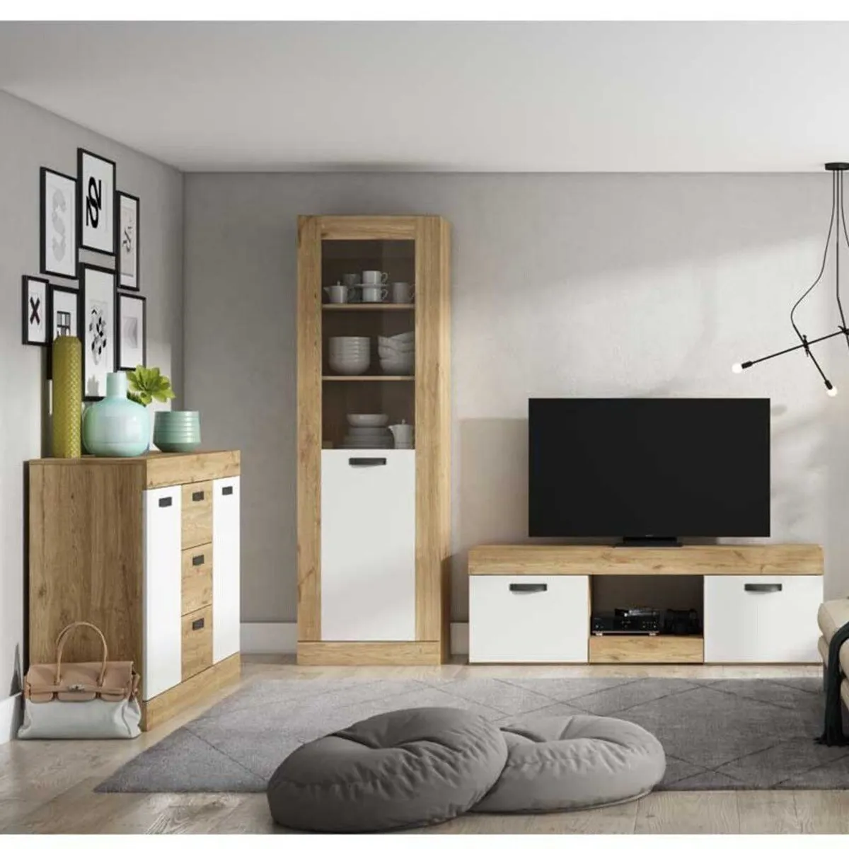 TU MESITA - Vitrina Moderna 1 puertas Argos color MarrónBlanco TU MESITA