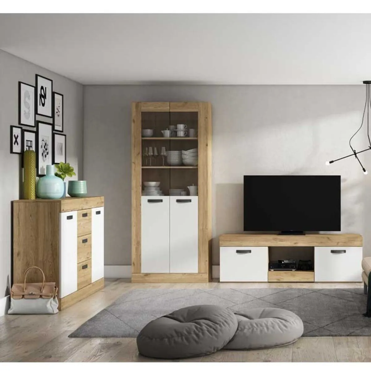 TU MESITA - Vitrina Moderna 2 puertas Argos color MarrónBlanco TU MESITA