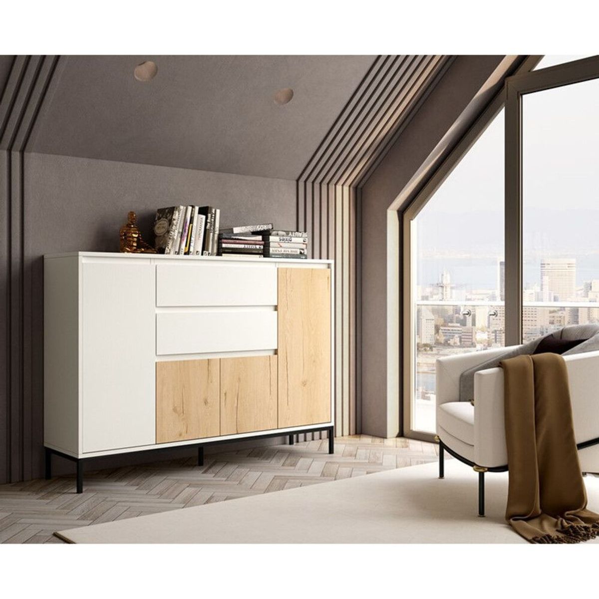 TU MESITA - Aparador Clásico Angelo 4 puertas 2 cajones TU MESITA color BlancoDuna