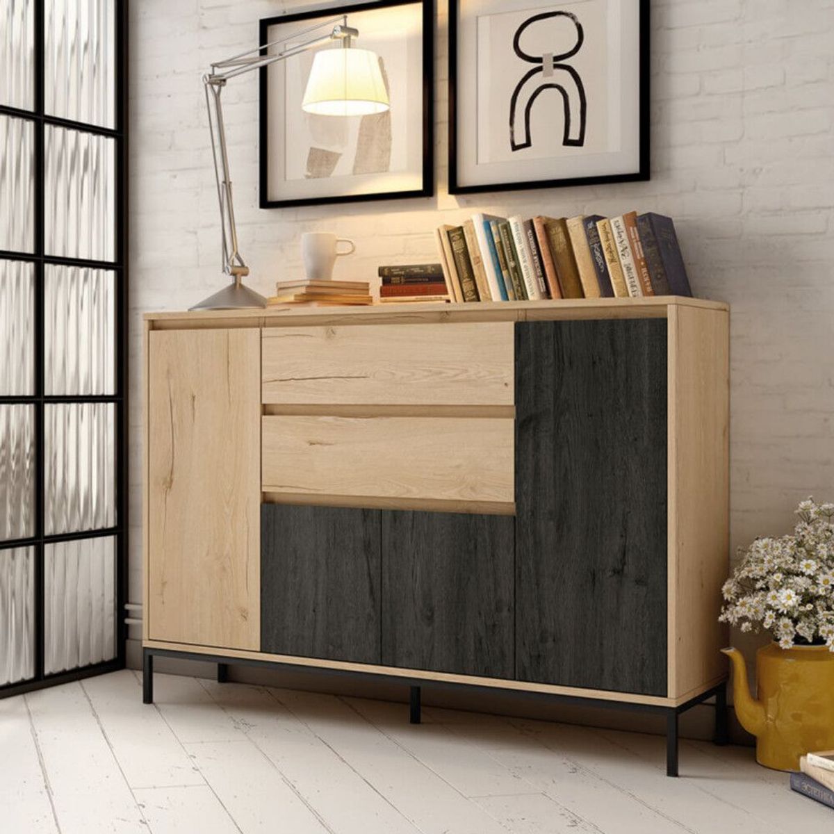 TU MESITA - Aparador Clásico Angelo 4 puertas 2 cajones TU MESITA color DunaNegro