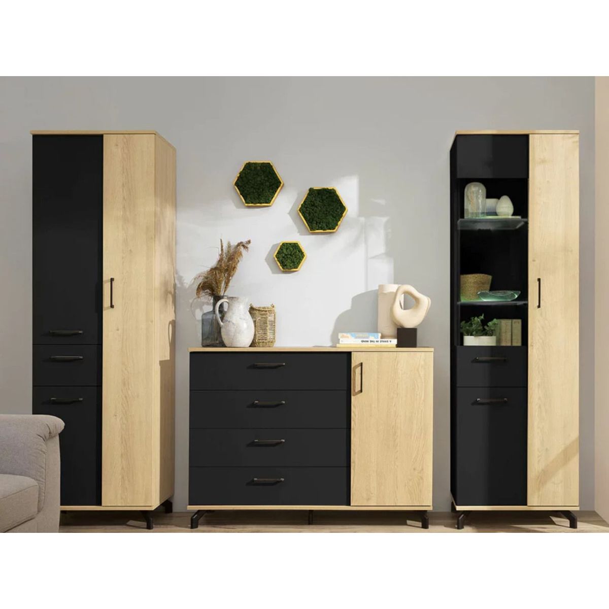 TU MESITA - Aparador Rústico Omaha 4 cajones 1 puerta TU MESITA color NegroHaya