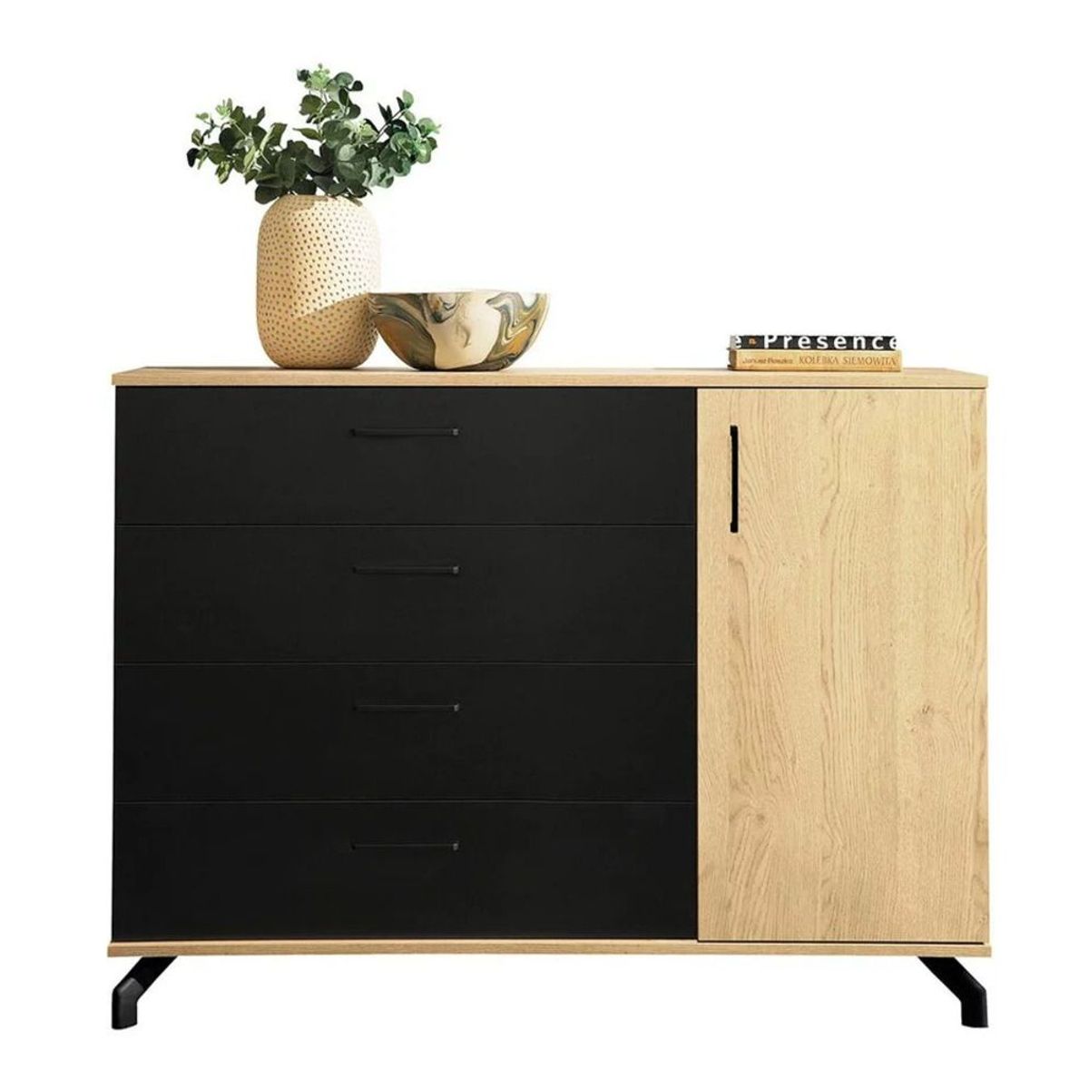 TU MESITA - Aparador Rústico Omaha 4 cajones 1 puerta TU MESITA color NegroHaya