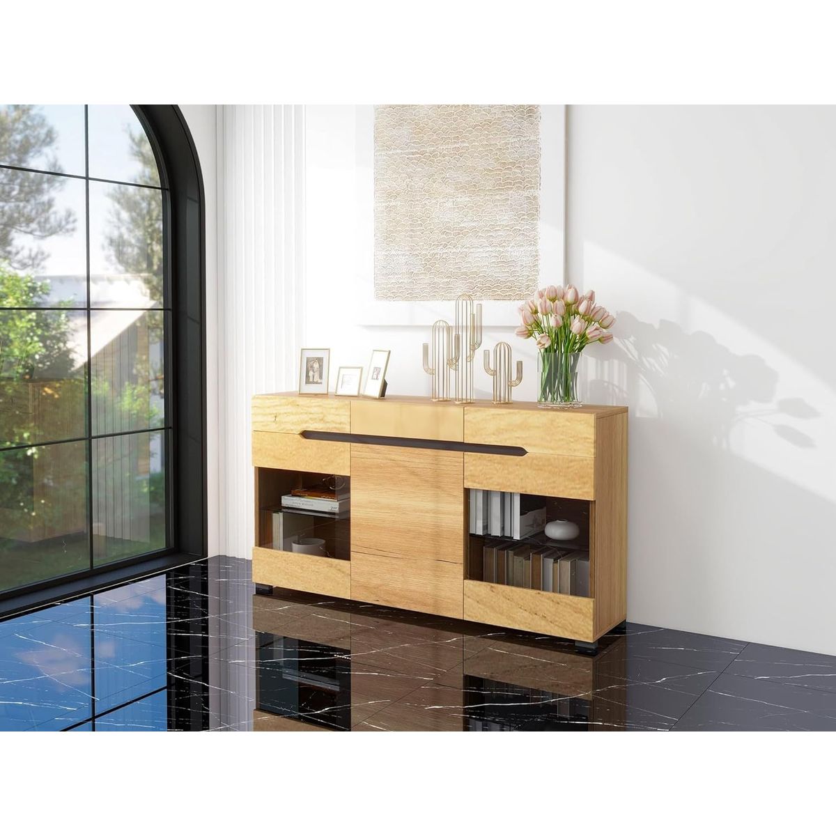 TU MESITA - Aparador con Luz Moderno Fosatti 3 cajones 3 puertas TU MESITA