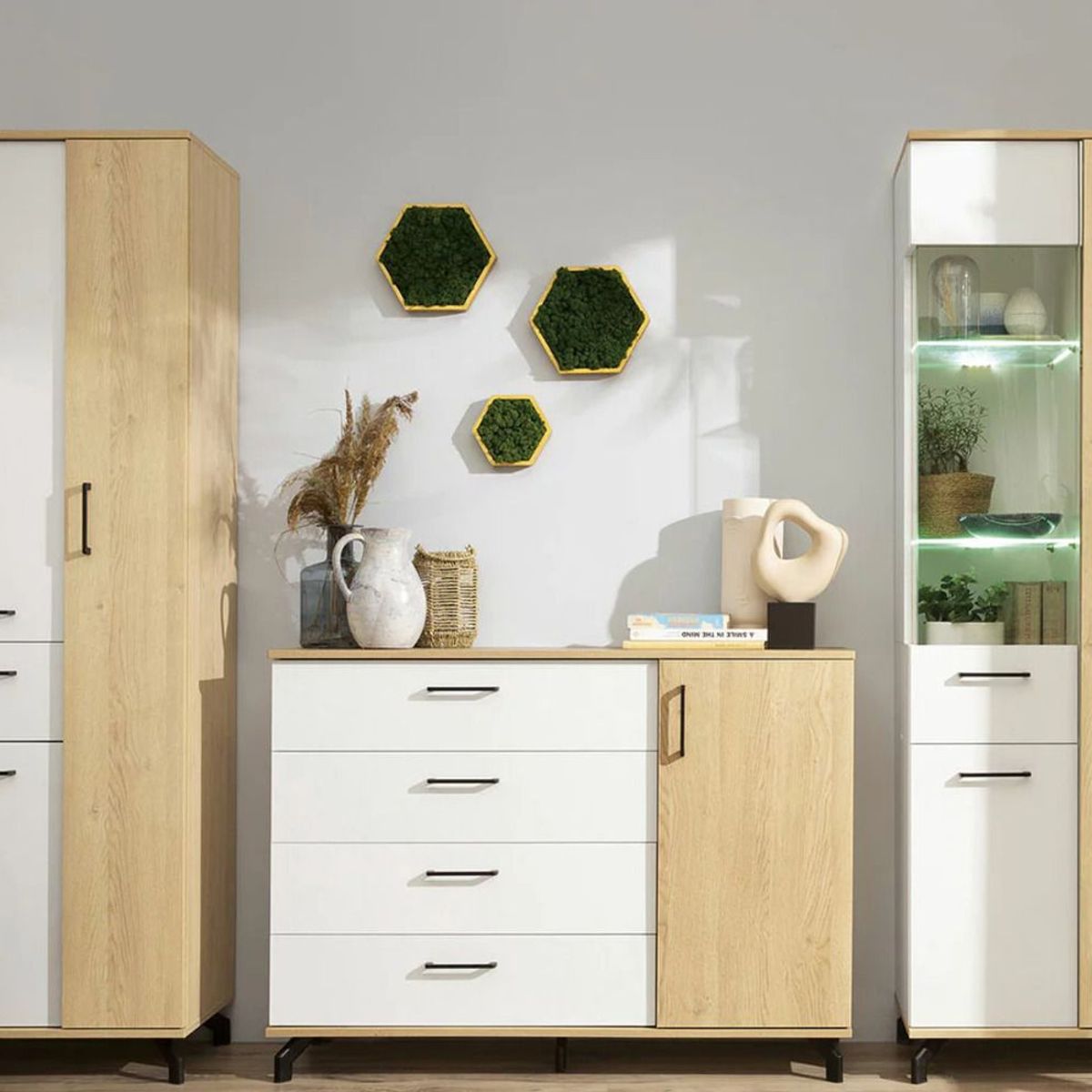 TU MESITA - Aparador Rústico Omaha 4 cajones 1 puerta TU MESITA color BlancoHaya