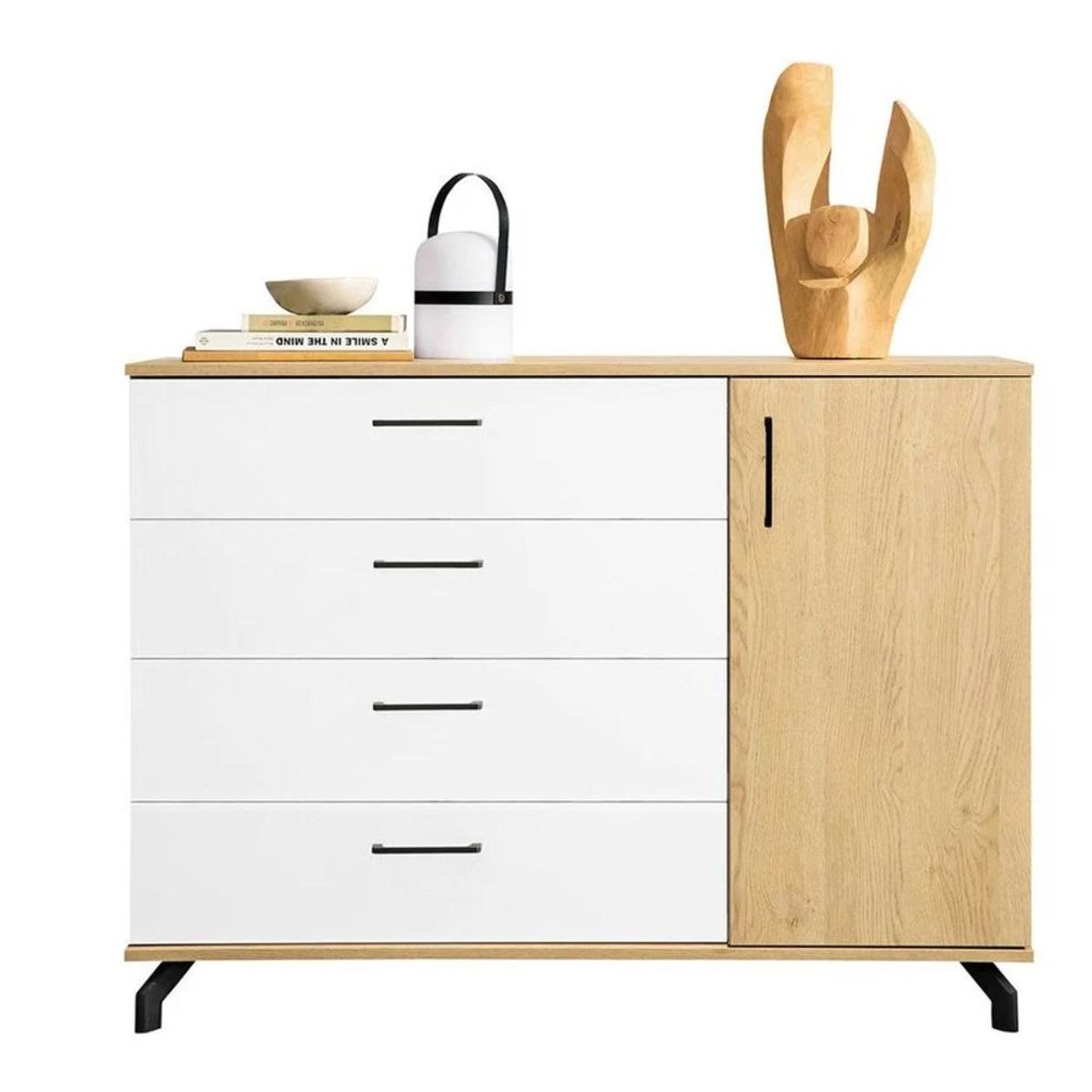 TU MESITA - Aparador Rústico Omaha 4 cajones 1 puerta TU MESITA color BlancoHaya