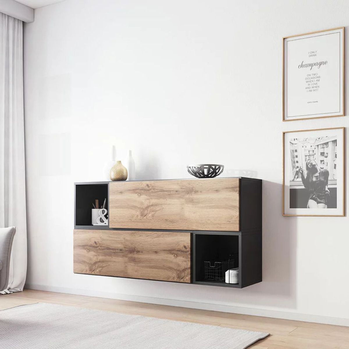 TU MESITA - Aparador Moderno Flotante Darius color MarrónNegro TU MESITA