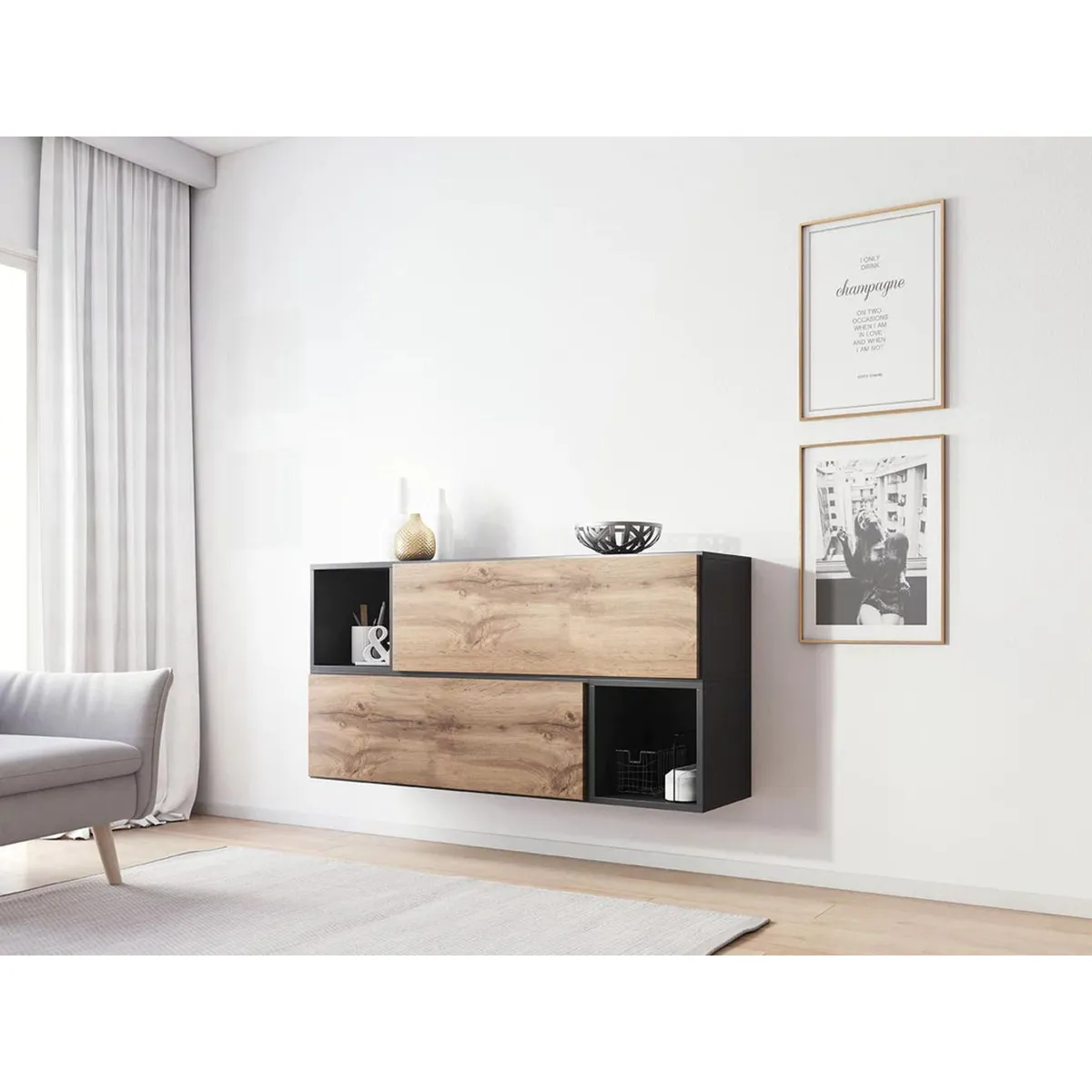 TU MESITA - Aparador Moderno Flotante Darius color MarrónNegro TU MESITA