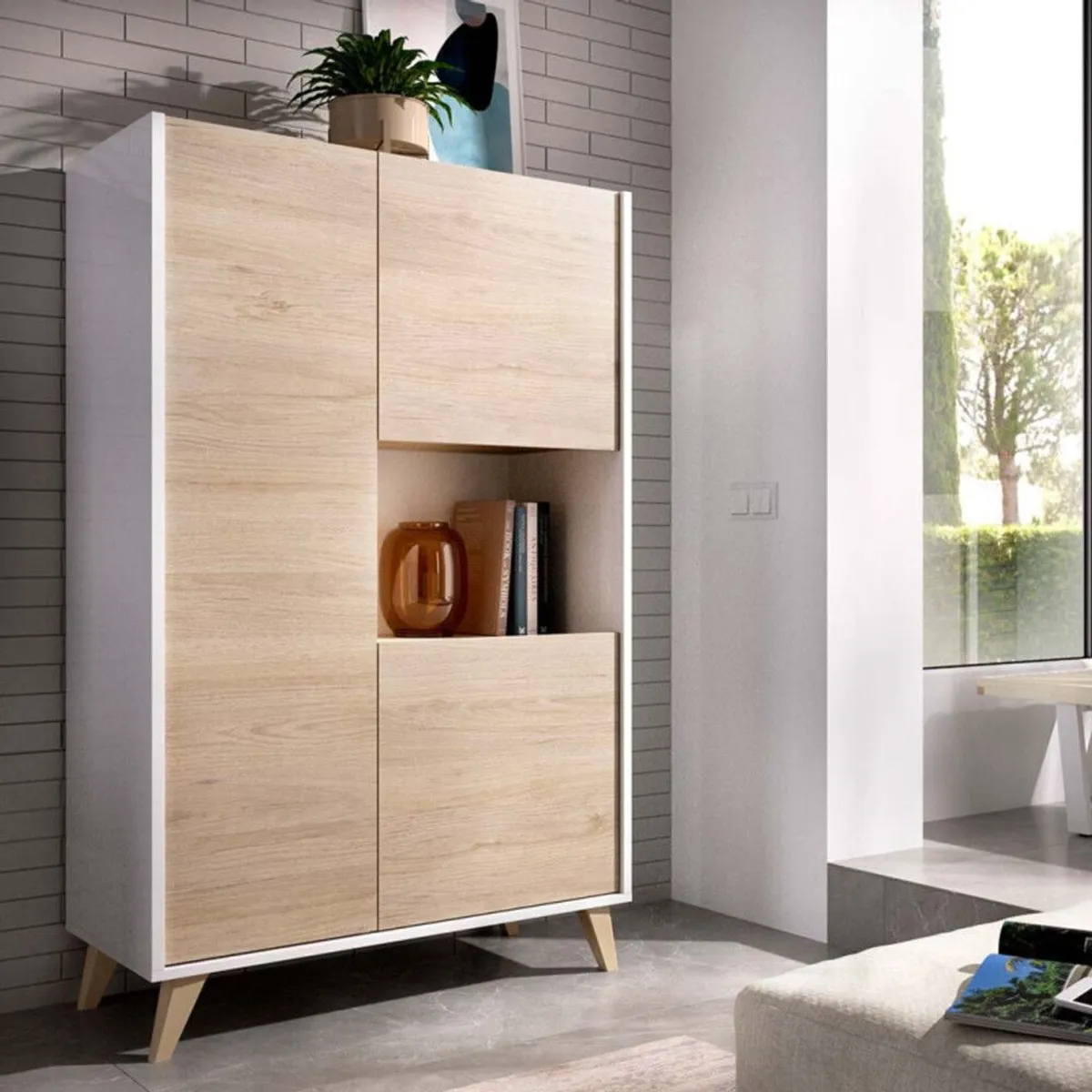 TU MESITA - Vitrina Moderna 3 puertas Travis color BlancoDuna TU MESITA