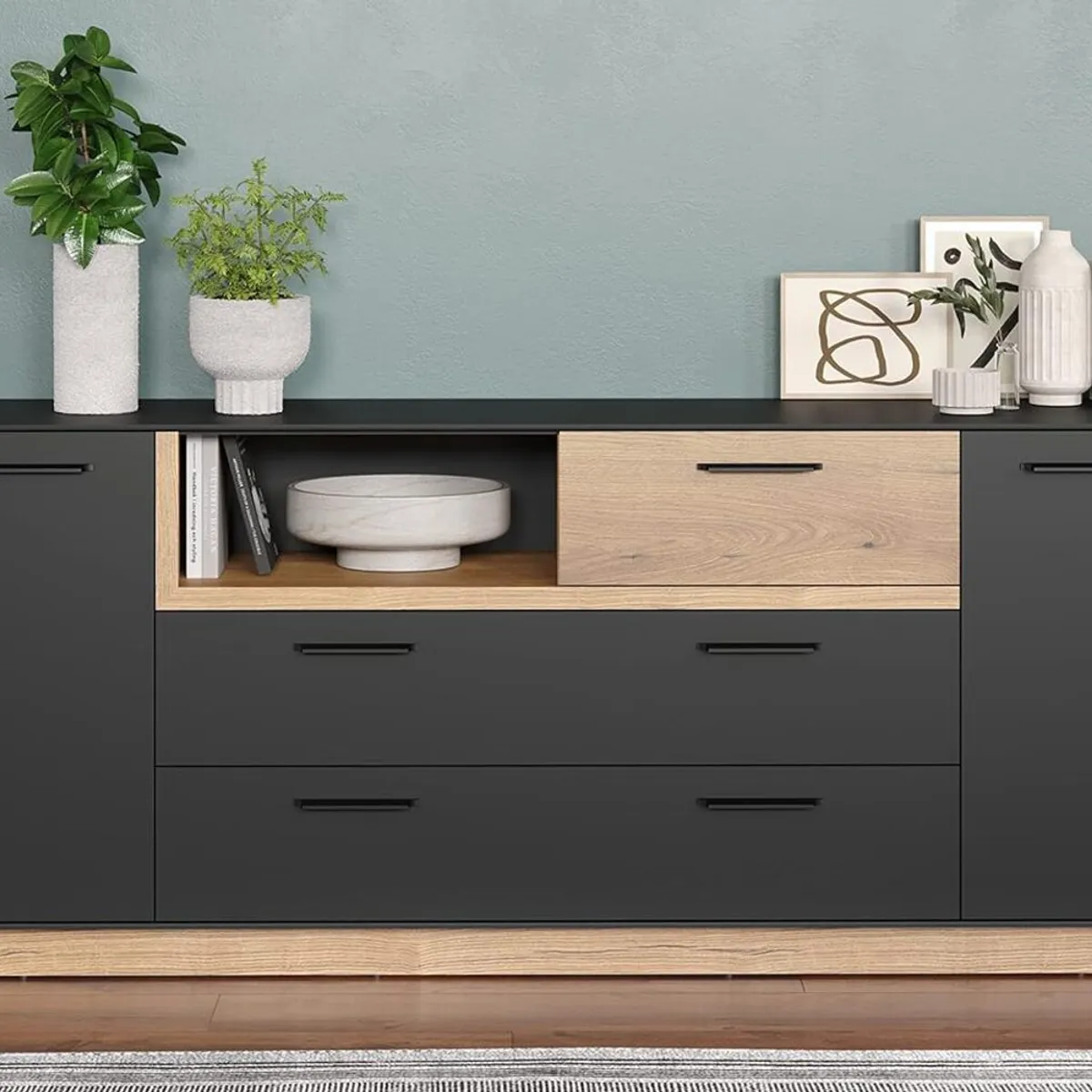 TU MESITA - Aparador Largo moderno Merlina color NegroMarrón TU MESITA