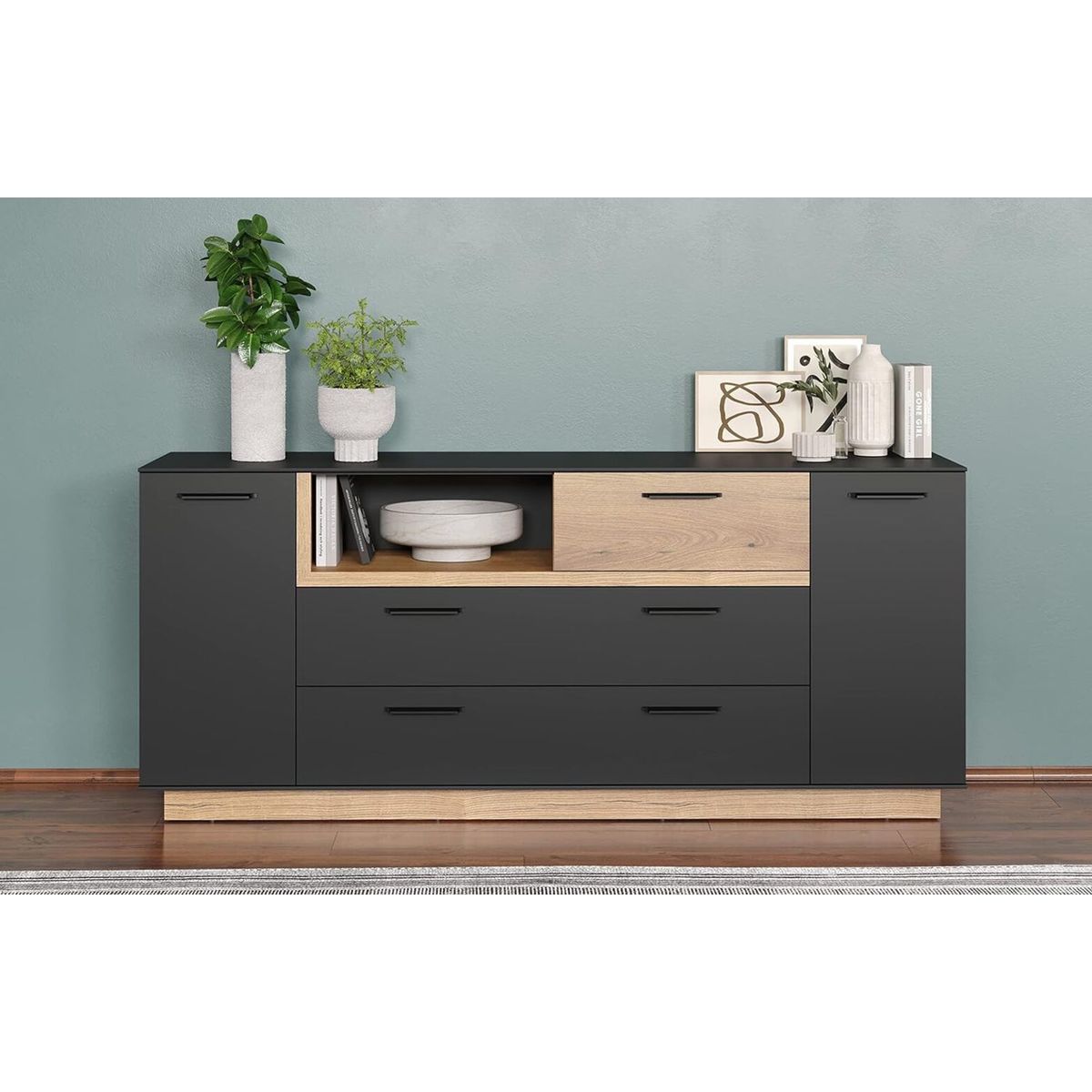 TU MESITA - Aparador Largo moderno Merlina color NegroMarrón TU MESITA