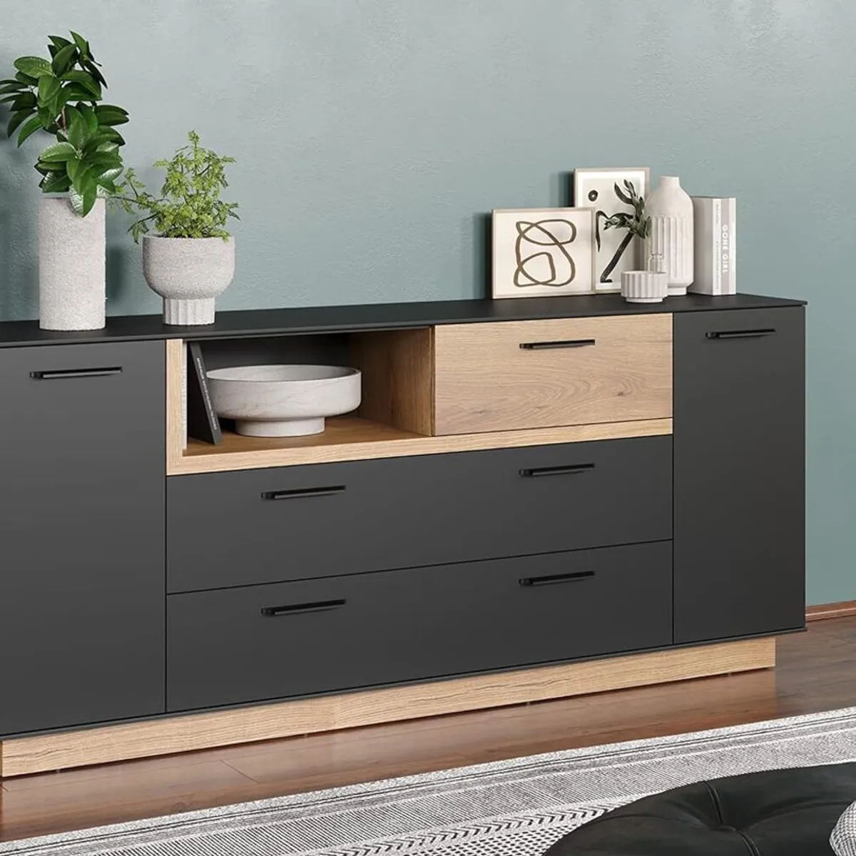 TU MESITA - Aparador Largo moderno Merlina color NegroMarrón TU MESITA