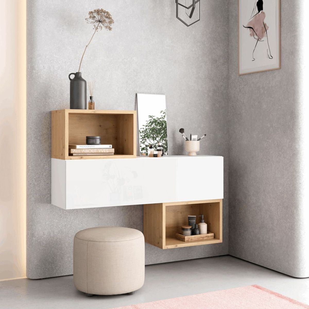 TU MESITA - Aparador Recibidor Flotante Dexter color BlancoDuna TU MESITA