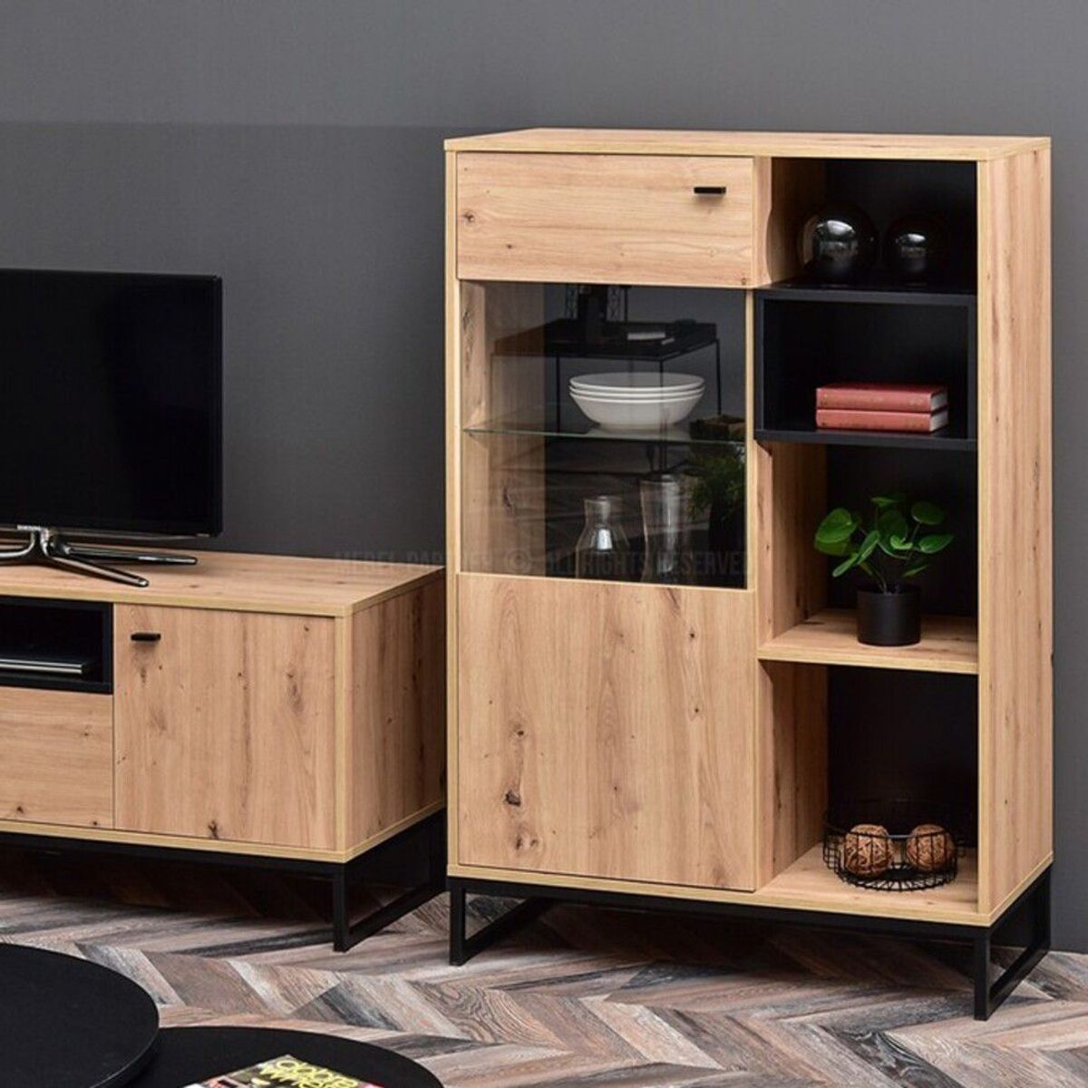 TU MESITA - Vitrina Moderna Sybila color Duna 1 puerta TU MESITA